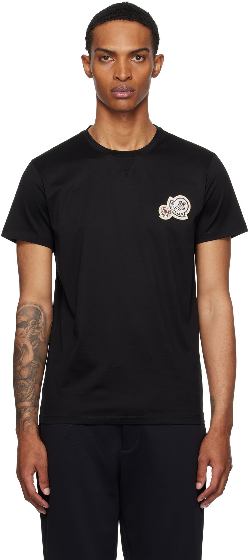 T-paita Moncler Moncler Double Logo Patch Cotton T-Shirt Musta | K20918C000358390Y