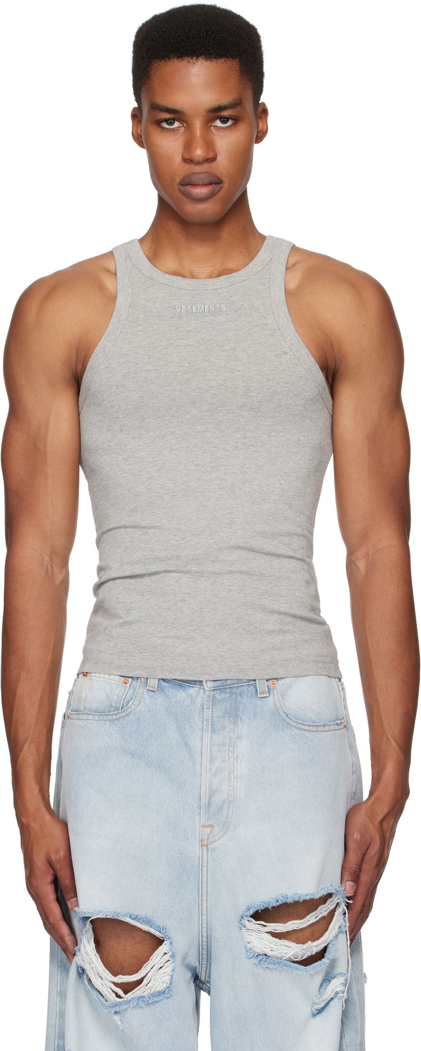 Tankkitoppi VETEMENTS Embroidered Logo Tank Top Harmaa | UA66TO620G