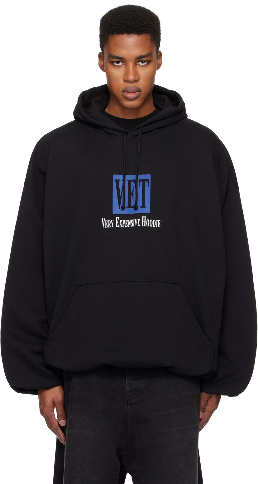 Huppari VETEMENTS 'VET' Cropped Boxy Hoodie Musta | UA66HD640B