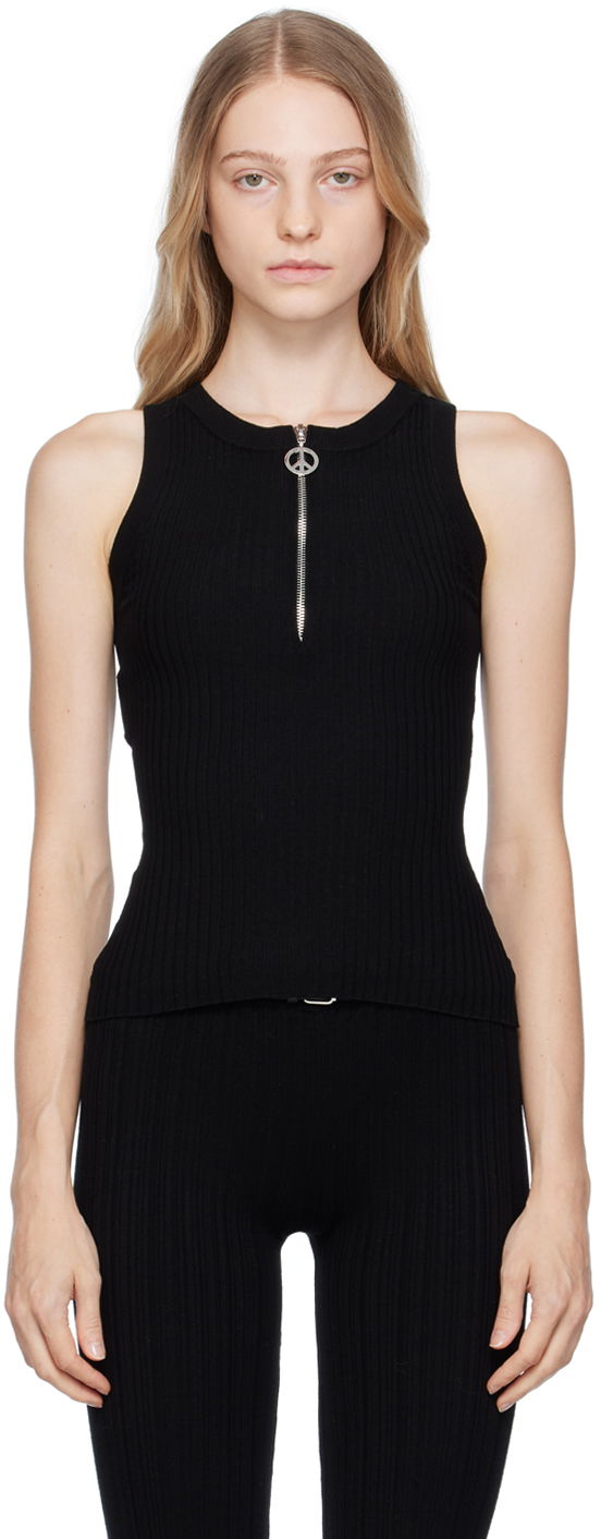 Tankkitoppi Moschino Moschino Jeans Half-Zip Ribbed Knit Tank Top Musta | 881 8711