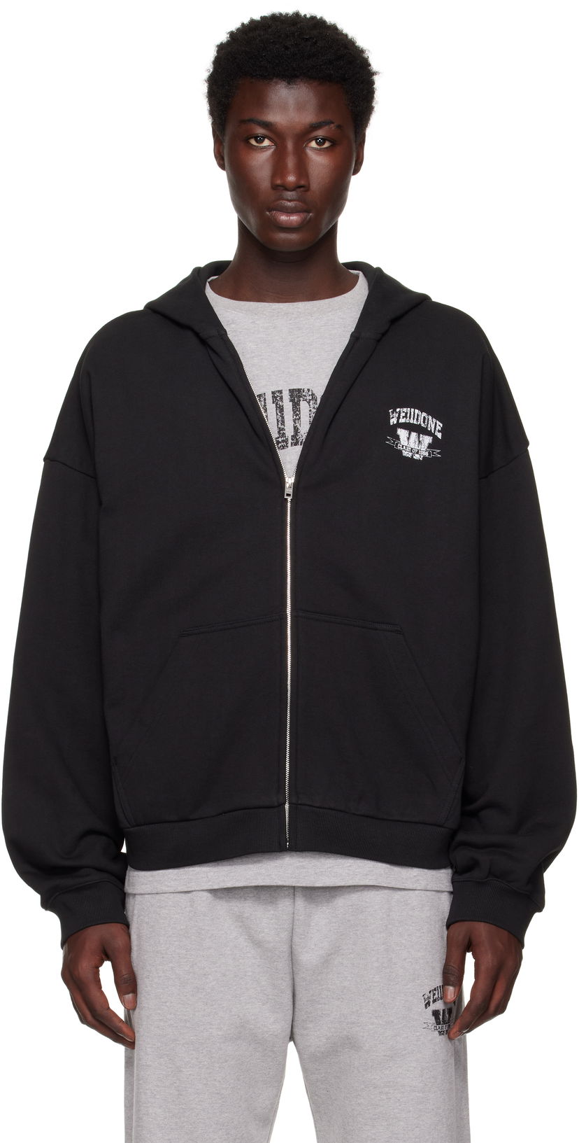 Huppari We11done We11done Collegiate Zip-Up Hoodie Musta | WD-TJ2-25-846-U-BK