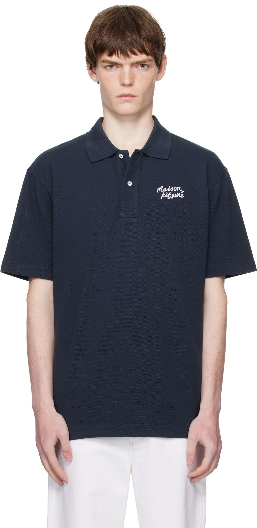 Poolopaita MAISON KITSUNÉ Handwriting Comfort Polo Tummansininen | MM00201KP0001