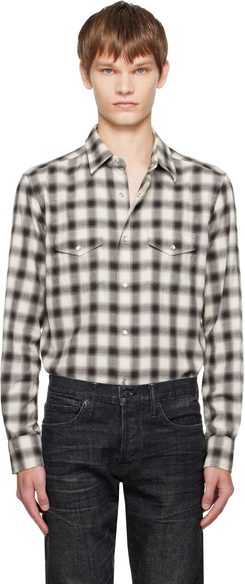 Paita Tom Ford TOM FORD Check Western Shirt Beige | HDS001-FMC241