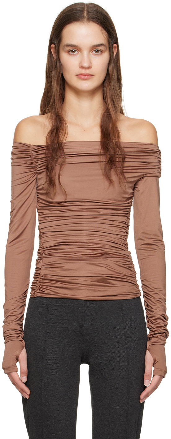 T-paita Helmut Lang Ruched Long Sleeve Top Ruskea | N10HW513