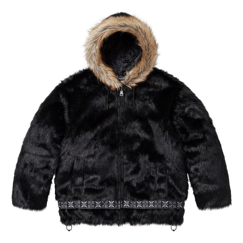 Parka Supreme Faux Fur Parka with Embroidered Band Musta | SUP-FW23-220