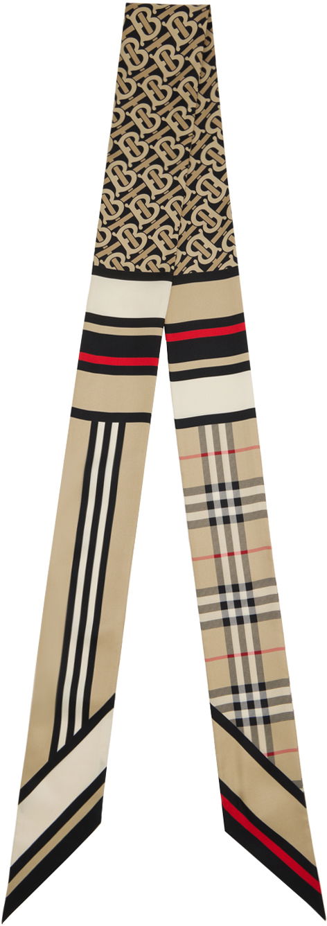 Huivi Burberry Skinny Montage Silk Scarf Beige | 8037017