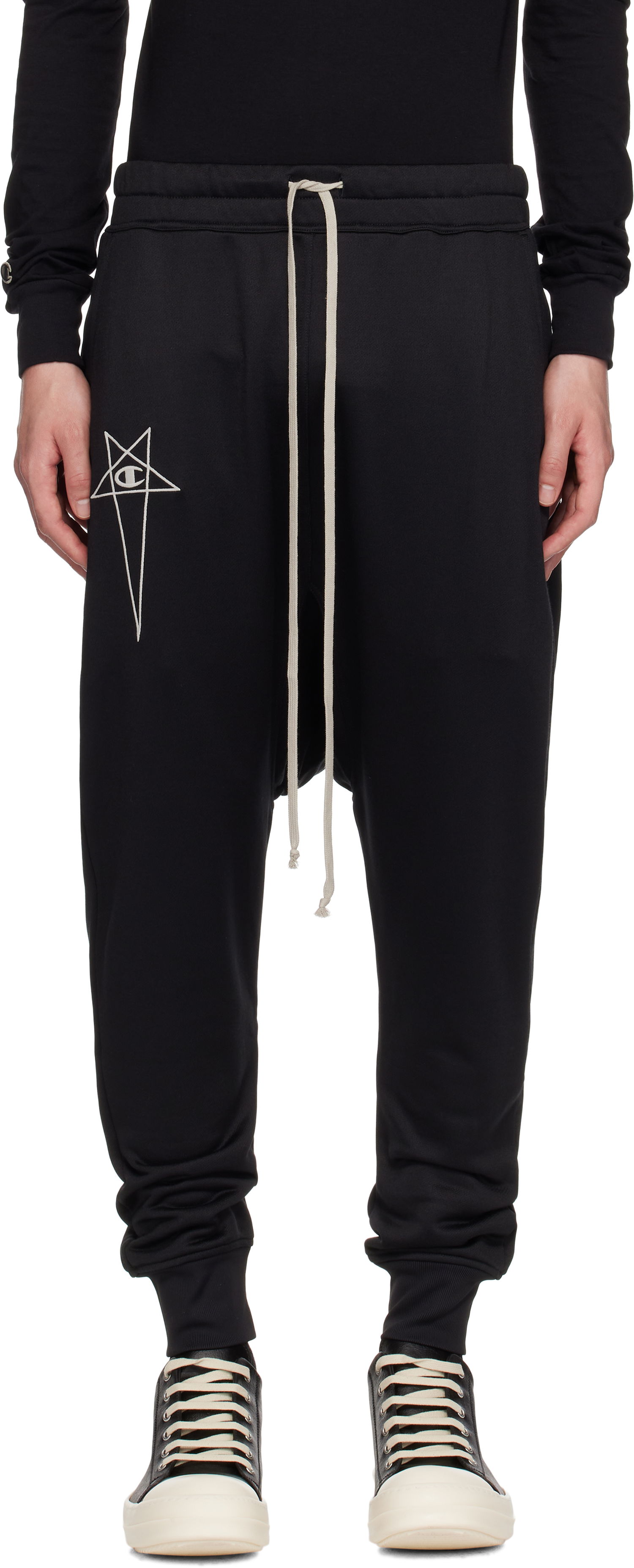 Verryttelyhousut Rick Owens Rick Owens Champion Edition Prisoner Drawstring Sweatpants Musta | CM01E1689 CHJS SHINY SWEAT JERSE, 0