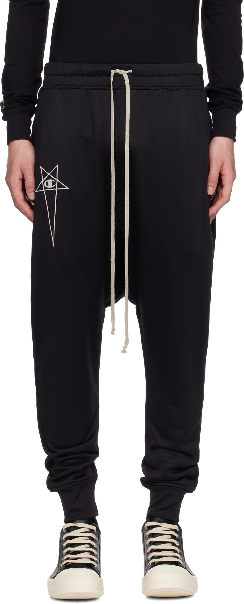 Verryttelyhousut Rick Owens Rick Owens Champion Edition Prisoner Drawstring Sweatpants Musta | CM01E1689 CHJS SHINY SWEAT JERSE