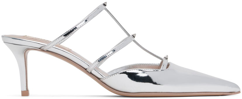 Tennarit ja kengät Valentino Garavani Silver Rockstud Wispy Calfskin 60mm Mules Valkoinen | 5W2S0JB1VNM