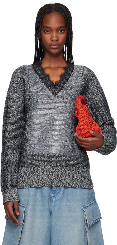 Villapaita JW Anderson JW Anderson V-Neck Lace Trim Sweater Harmaa | KW1400-YN0402, 0