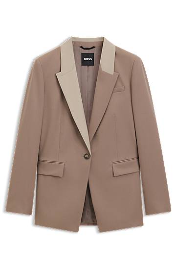 Takki BOSS Relaxed Fit Blazer with Colour-Blocked Lapels Beige | 50543409