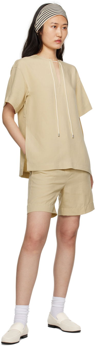 Shortsit TOTEME TOTEME Drawstring Shorts Beige | 233-2025-214, 3