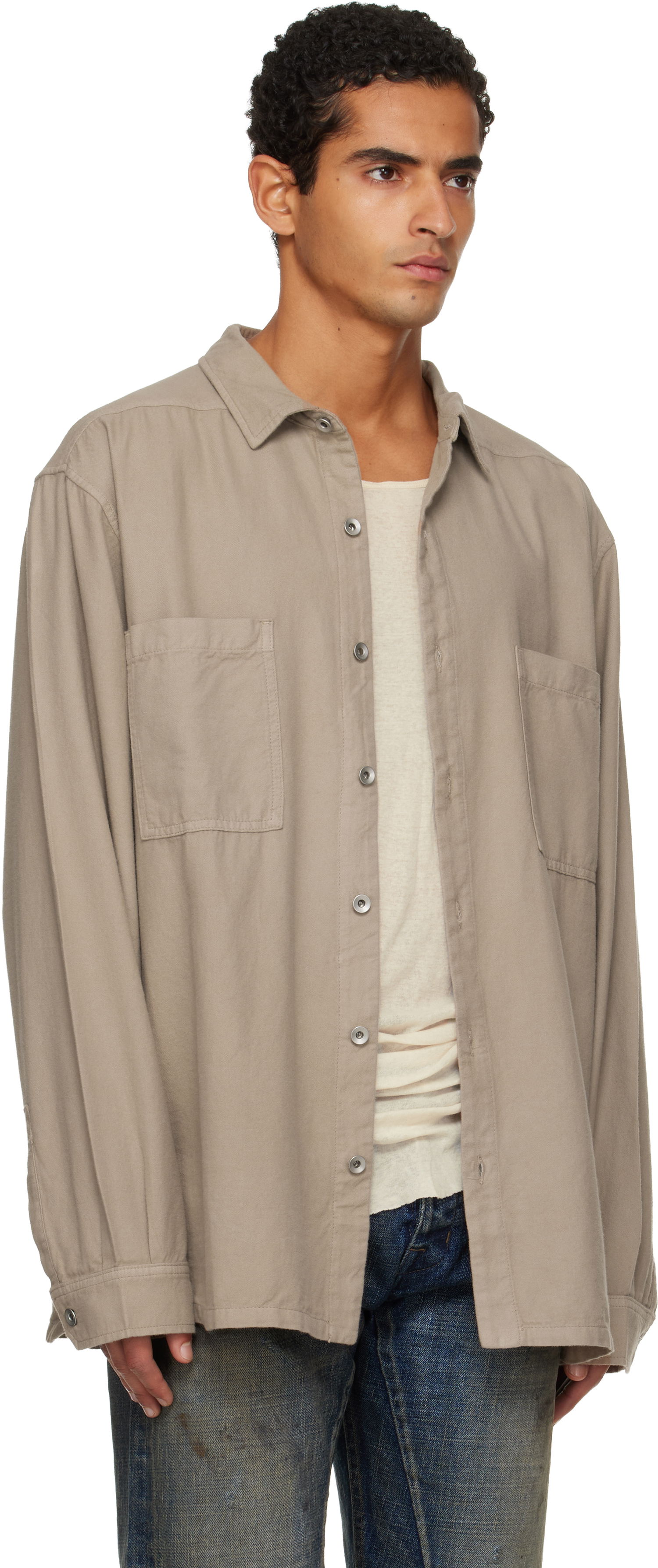 Paita Rick Owens DRKSHDW Concordians Jumbo Button-Up Shirt Beige | DU02E7299 CFL, 1