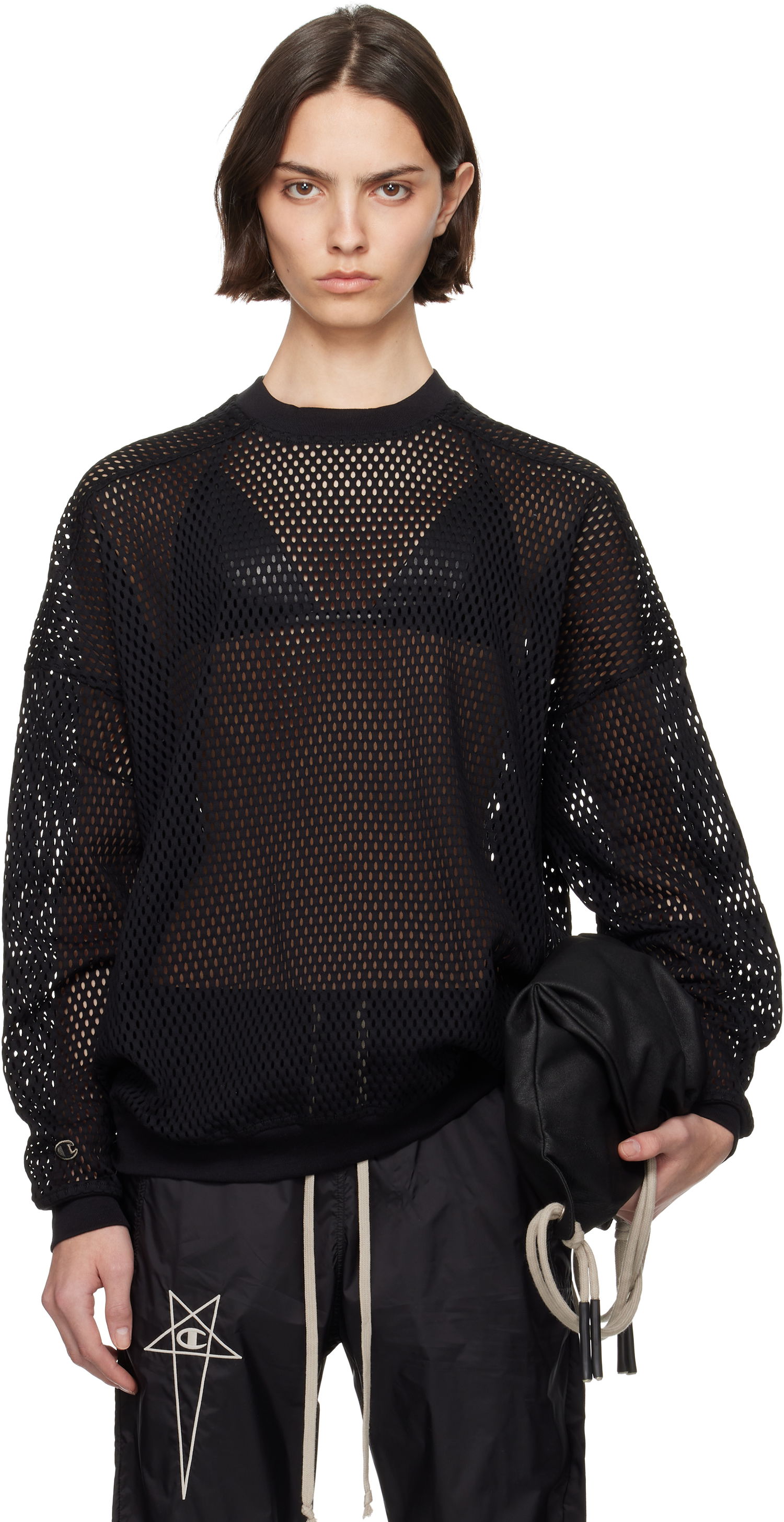 Villapaita Rick Owens Rick Owens Champion Edition Jumbo Mesh Sweatshirt Musta | CW01E1670 CHONET, 0