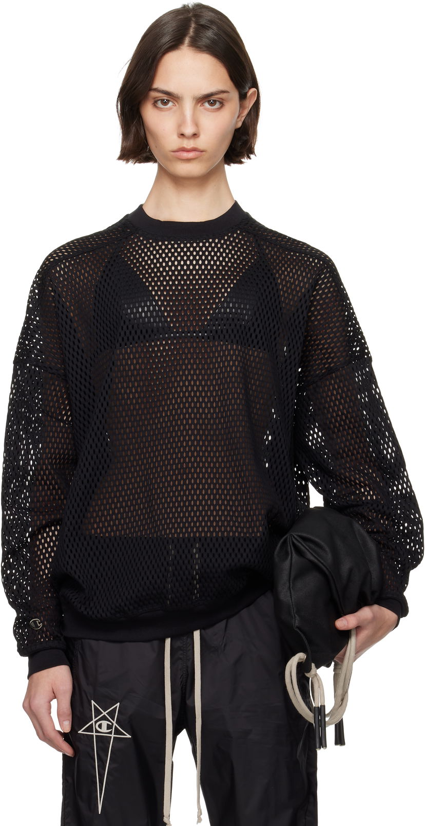 Villapaita Rick Owens Rick Owens Champion Edition Jumbo Mesh Sweatshirt Musta | CW01E1670 CHONET