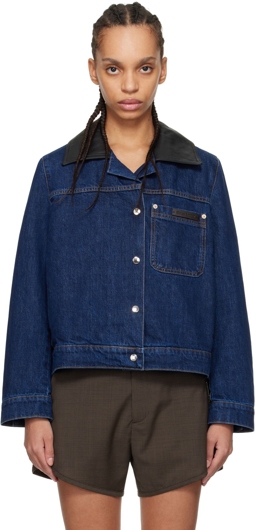 Takki Wales Bonner Wales Bonner Denim Jacket with Faux Leather Collar Sininen | WS25DE14-DE01-599