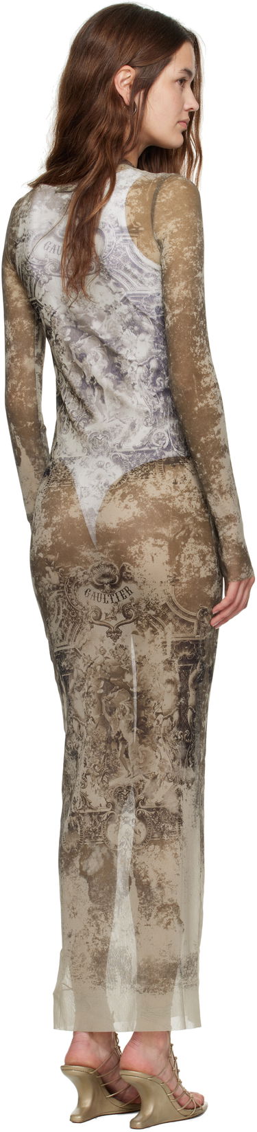 Mekko Jean Paul Gaultier Jean Paul Gaultier 'The Long Médaillon' Mesh Maxi Dress Beige | 25/03-W-DR023-M006P-6965, 2