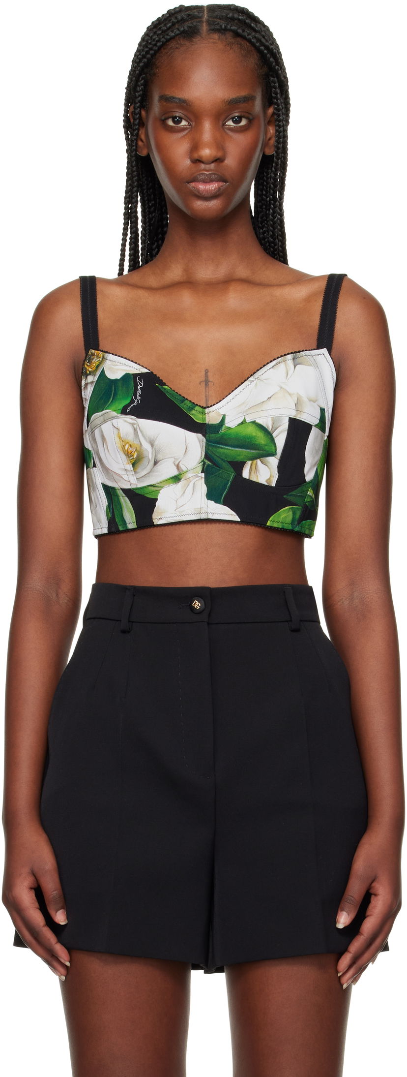 Crop top Dolce & Gabbana Dolce&Gabbana Gardenia Print Crop Tank Top Musta | F7T18T FSSK2