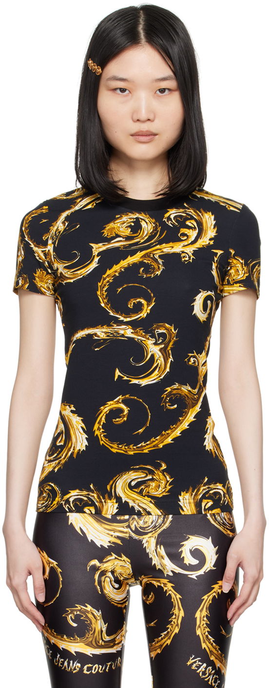 T-paita Versace Jeans Couture Black & Gold Chromo Couture T-Shirt Musta | E77HAH608_EJS409