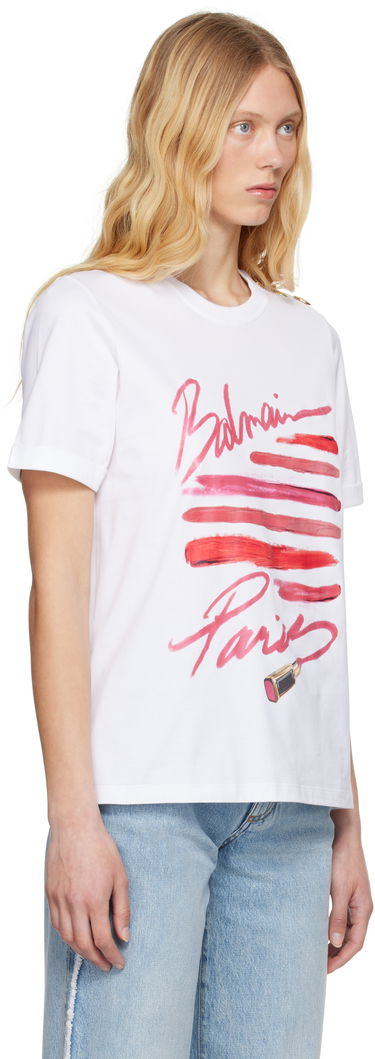 T-paita Balmain Balmain Lipstick Print T-Shirt Valkoinen | EF0EF135GE91, 1