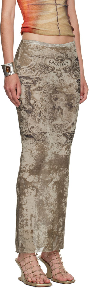Hame Jean Paul Gaultier Jean Paul Gaultier Long Medailon Print Mesh Midi Skirt Beige | 25/03-W-SK005-M006P-6965, 1