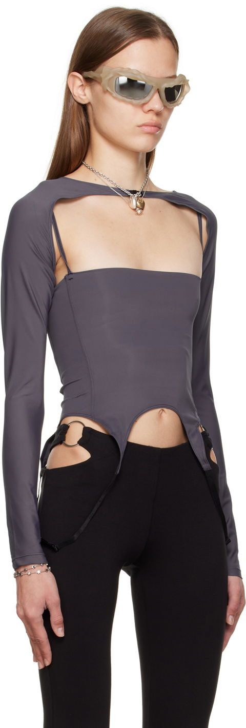 Crop top Miaou Miaou Phoenix Cutout Long Sleeve T-Shirt Harmaa | 7043TKCHL, 1