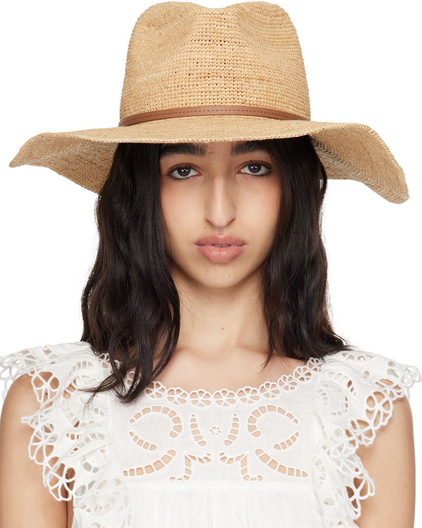 Hattu rag & bone rag & bone Leather-Trimmed Wide-Brim Raffia Panama Hat Beige | WJW25SH1015ST15