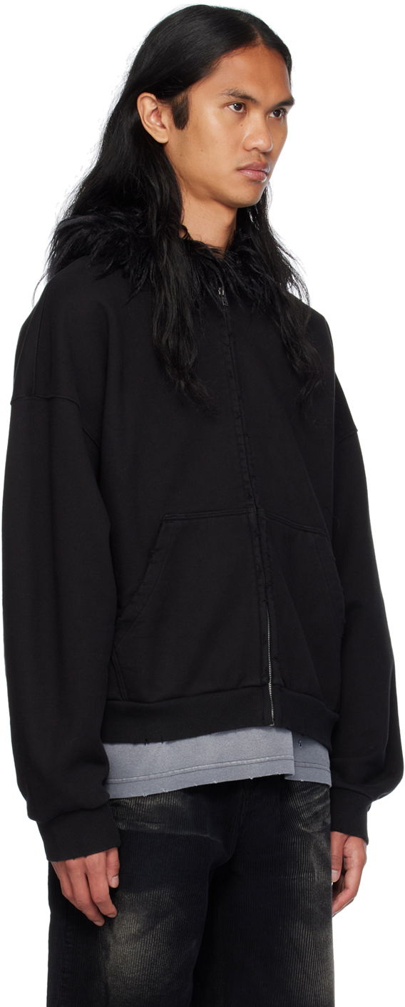 Huppari We11done Faux Fur Trim Zip-Up Hoodie Musta | WD-TJ2-24-811-U-BK, 1