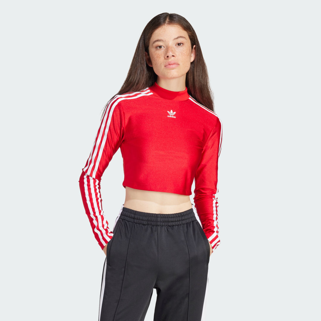 Crop top adidas Originals 3-Stripes Cropped Long Sleeve Tee Punainen | IR8132, 0