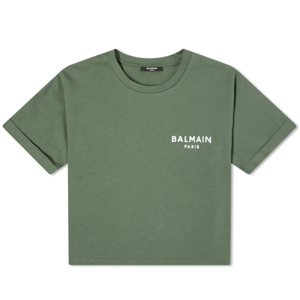 Crop top Balmain Cropped Logo Tee Vihreä | WF0EE005B013, 0