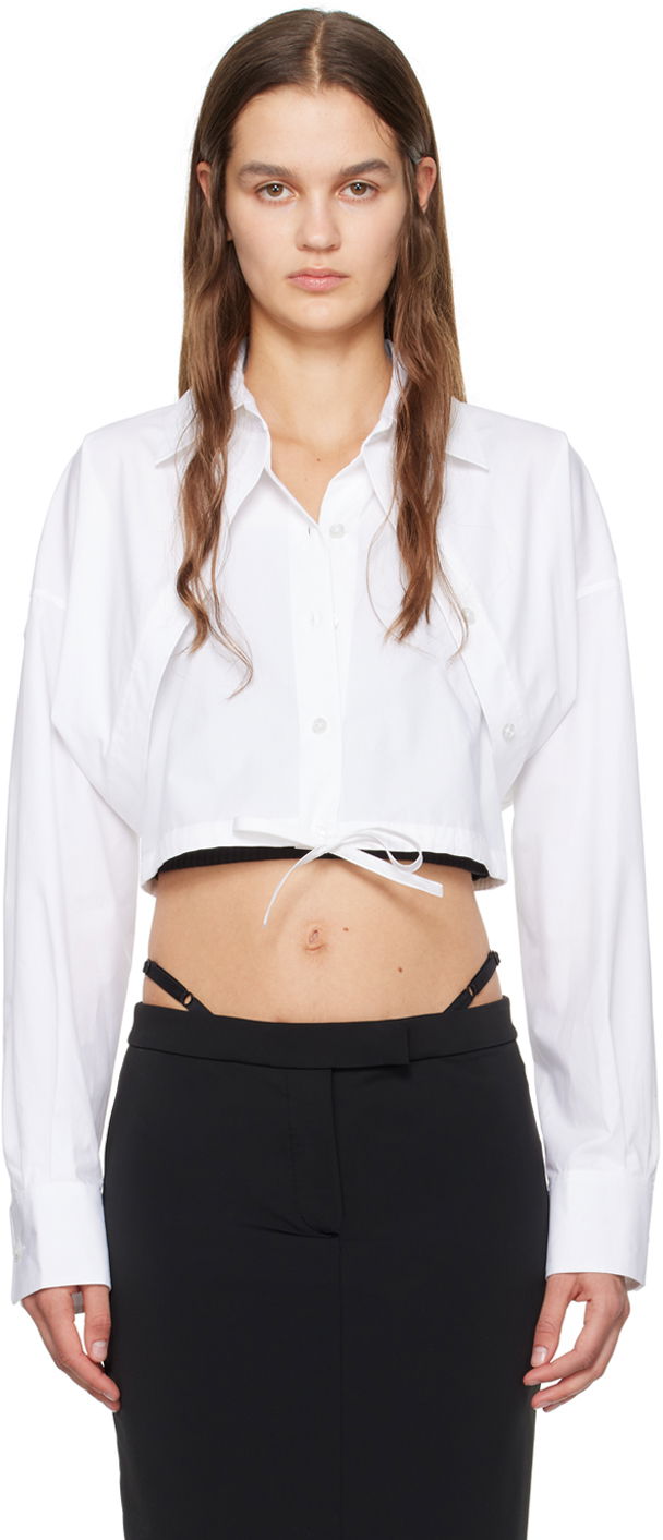 Paita Alexander Wang Layered Cropped Tie-Front Shirt Valkoinen | 4WC1241446