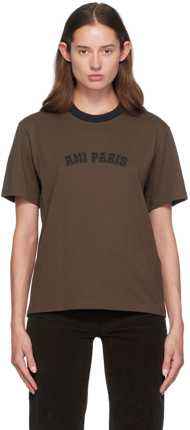 T-paita AMI Paris Brown Printed Logo T-Shirt Ruskea | UTS047.724