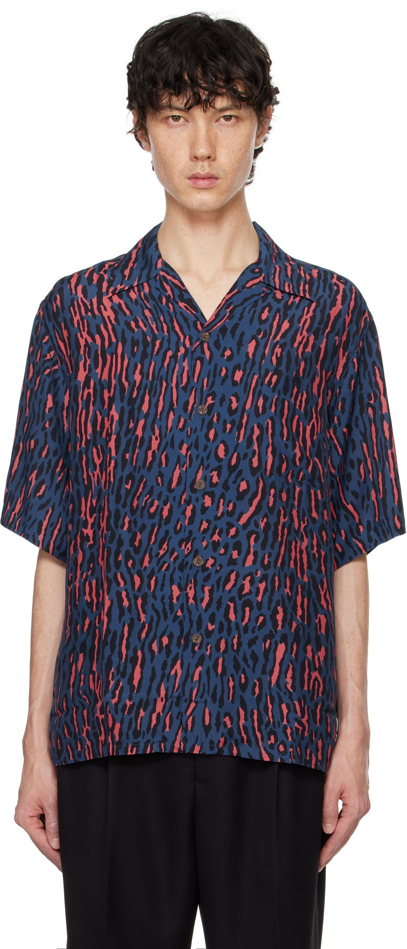 Paita WACKO MARIA WACKO MARIA Leopard Print Short Sleeve Shirt Sininen | 24FWE-WMS-HI01