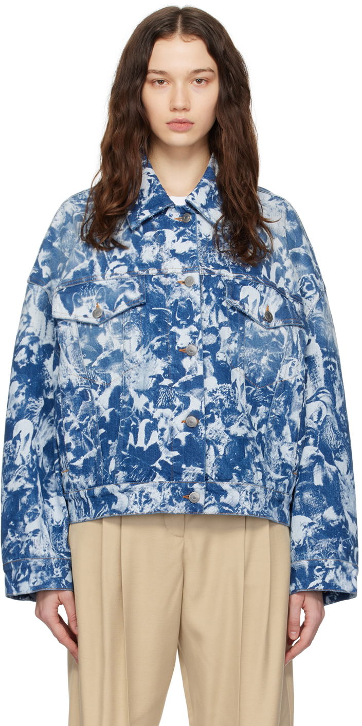 Takki Stella McCartney Stella McCartney Animal Crowd Print Denim Jacket Sininen | 6D01973SPH65