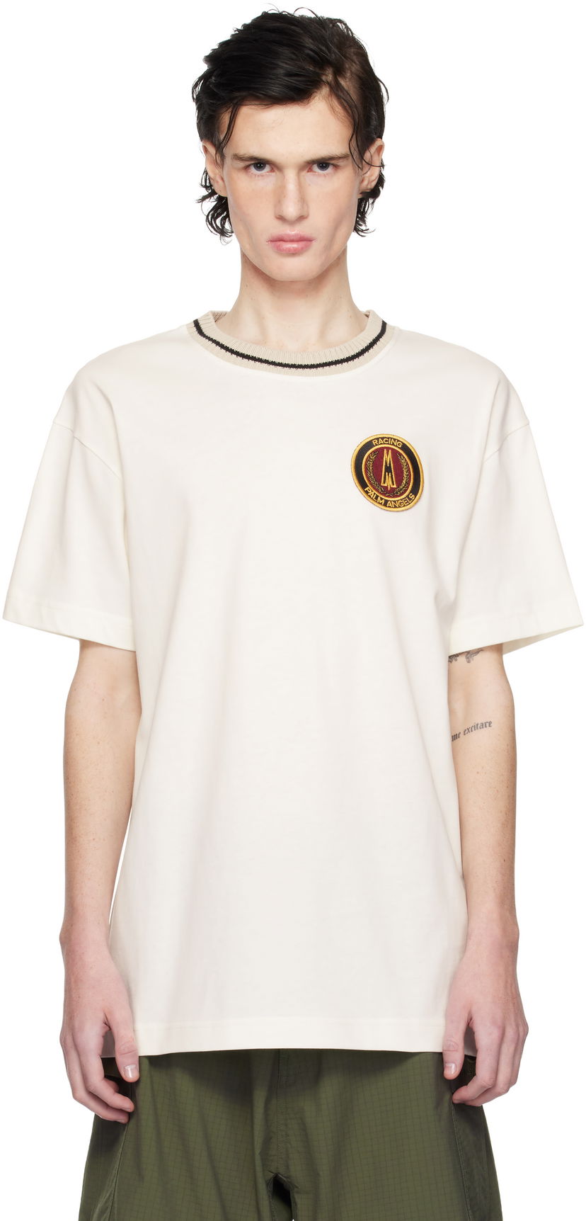 T-paita Moncler Moncler Genius x Palm Angels Racing T-Shirt Beige | J209L8C0000189AKK