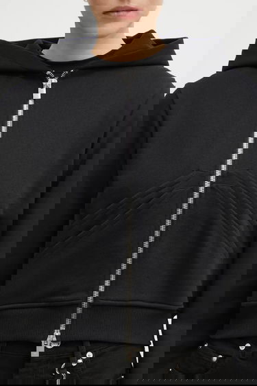 Huppari HELIOT EMIL Heliot Emil Smooth Cropped Cotton Full-Zip Hoodie Musta | AW25.W.13.085.BLK01, 3