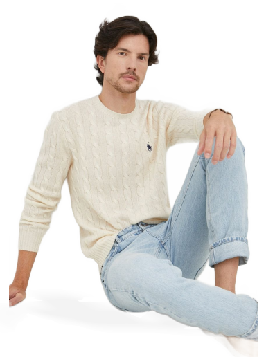 Villapaita Polo by Ralph Lauren Logo Embroidered Cable Knit Jumper Beige | 710876762010