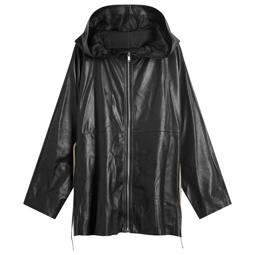 Takki Rick Owens Rick Owens Zip Front Hooded Leather Jacket Musta | RP02E4745-LBY-09