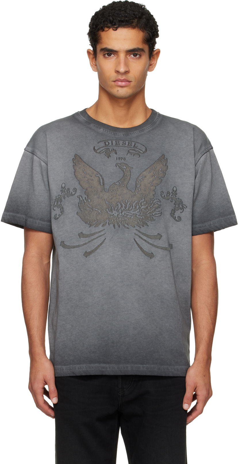 T-paita Diesel Faded Crewneck T-shirt with Eagle Print Harmaa | A19373-0DLBW-93R