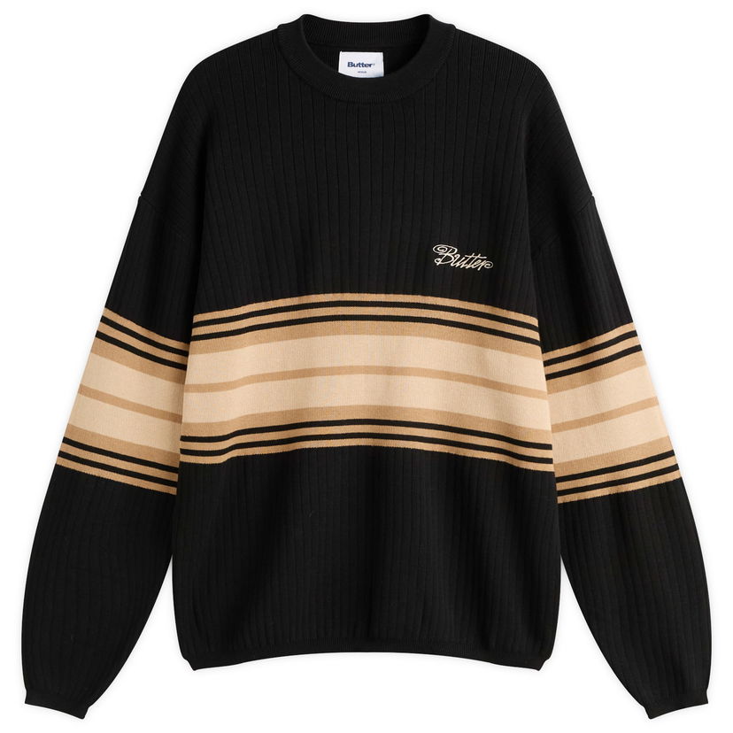Villapaita Butter Goods Crest Knit Jumper, Size Large Musta | BG253301-BLK