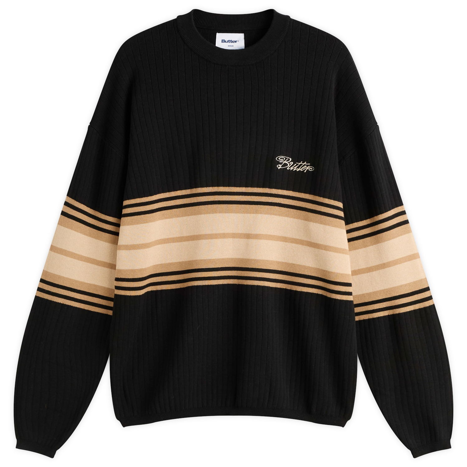 Villapaita Butter Goods Crest Knit Jumper, Size Large Musta | BG253301-BLK, 0