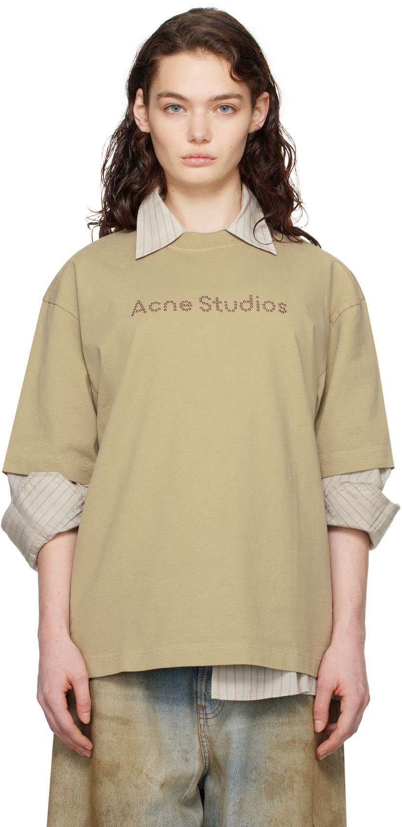T-paita Acne Studios Acne Studios Relaxed Fit Logo T-shirt Beige | CL0316-