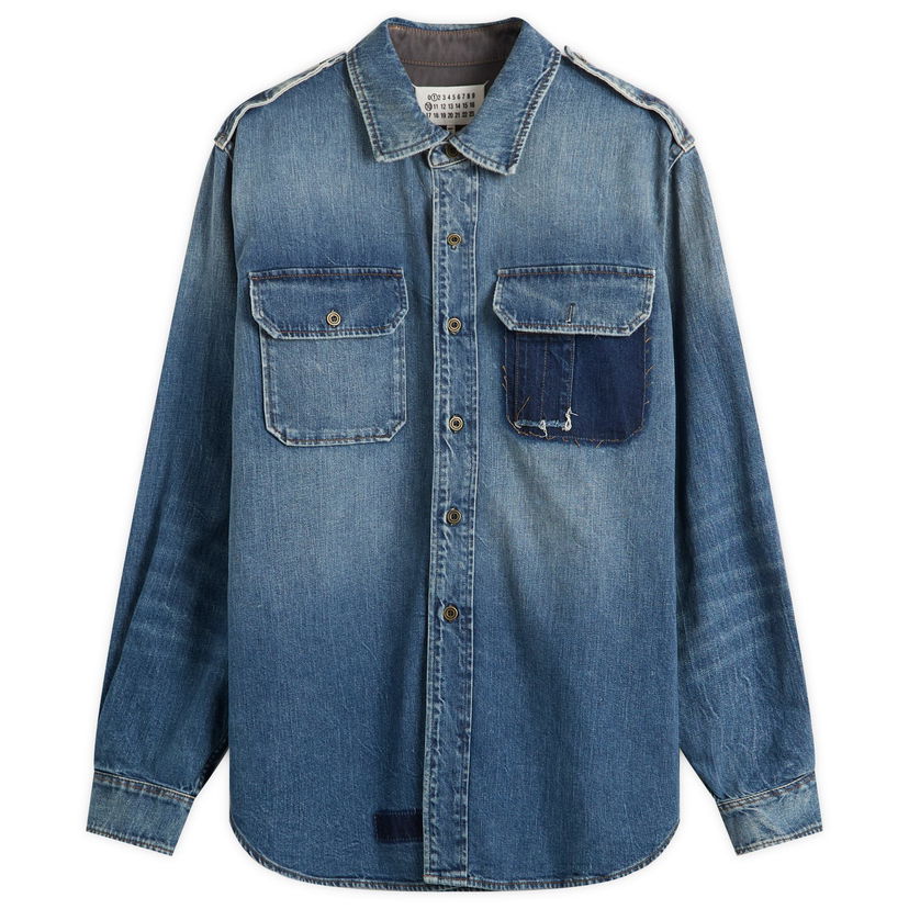 Takki Maison Margiela Maison Margiela Distressed Patchwork Denim Shirt Jacket Sininen | S50DT0064-M30034-961