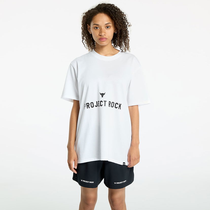 T-paita Under Armour Project Rock Campus Q3 T-Shirt White/ Black Valkoinen | 1386440-100
