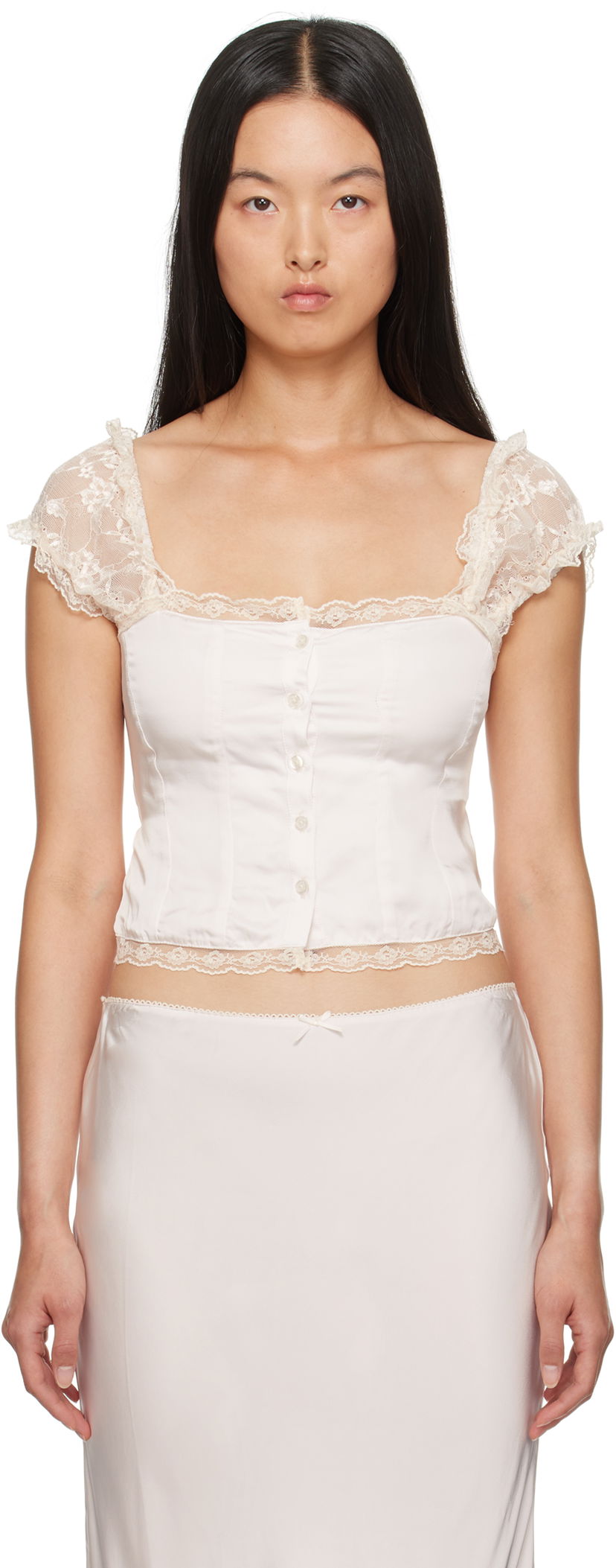 Tankkitoppi GUIZIO Guizio Kahli Lace Top Valkoinen | F24106W022