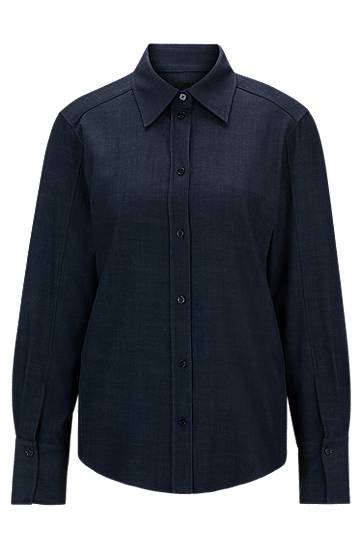 Paita BOSS Regular-Fit Denim-Effect Twill Blouse Tummansininen | 50518443