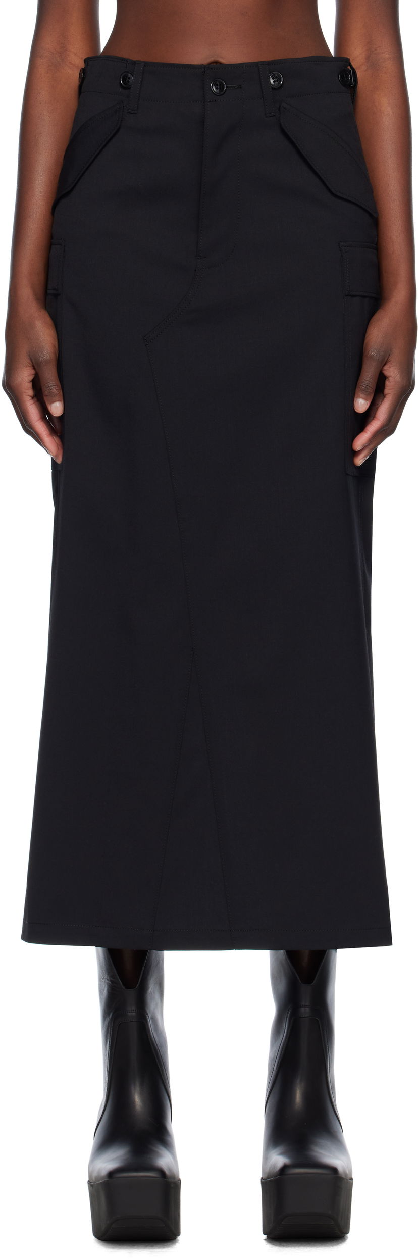 Hame Junya Watanabe Junya Watanabe Gabardine Maxi Skirt Musta | JO-S011-S25