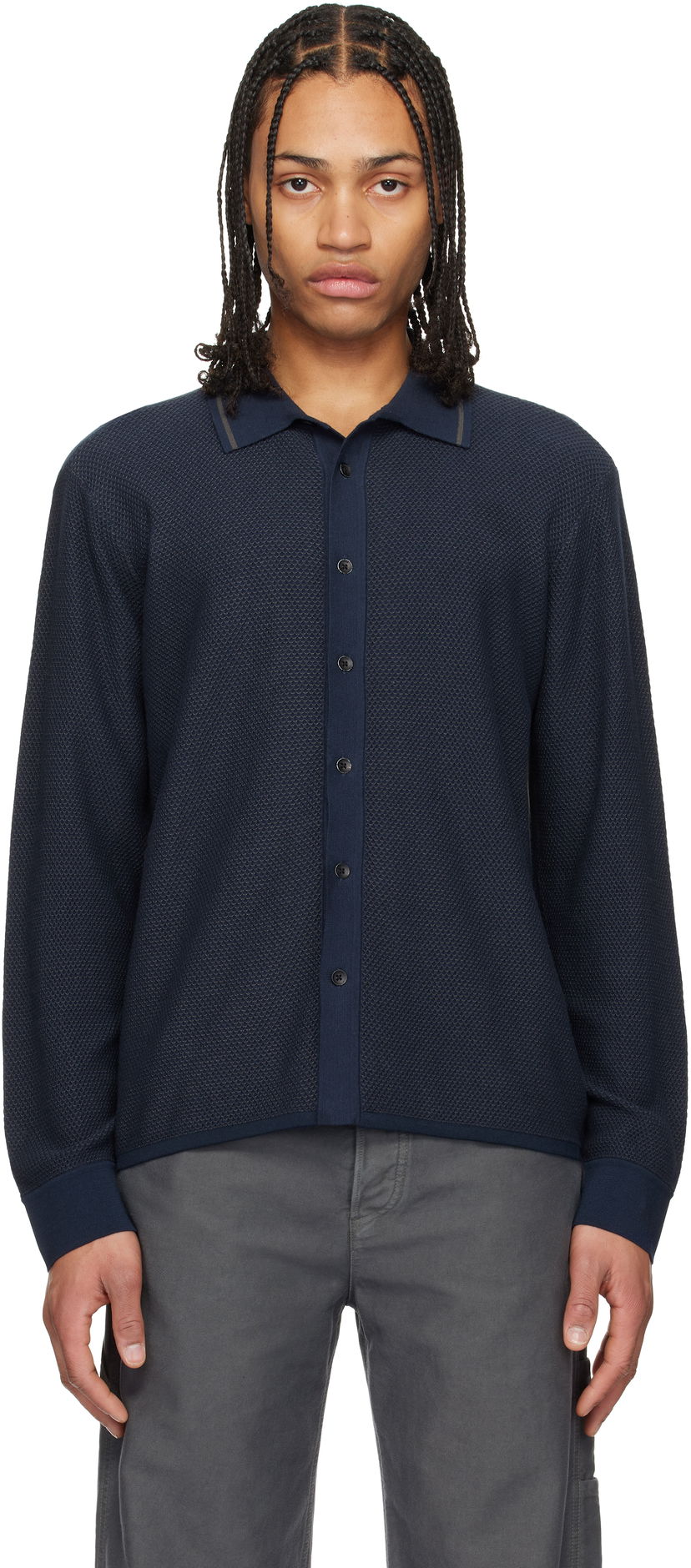 Villapaita rag & bone Rag & Bone Harvey Knit Polo Shirt Tummansininen | MBS24H040BC40
