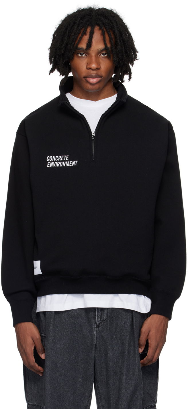 Huppari WTAPS Black Half-Zip Logo Sweatshirt Musta | 241ATDT-CSM05
