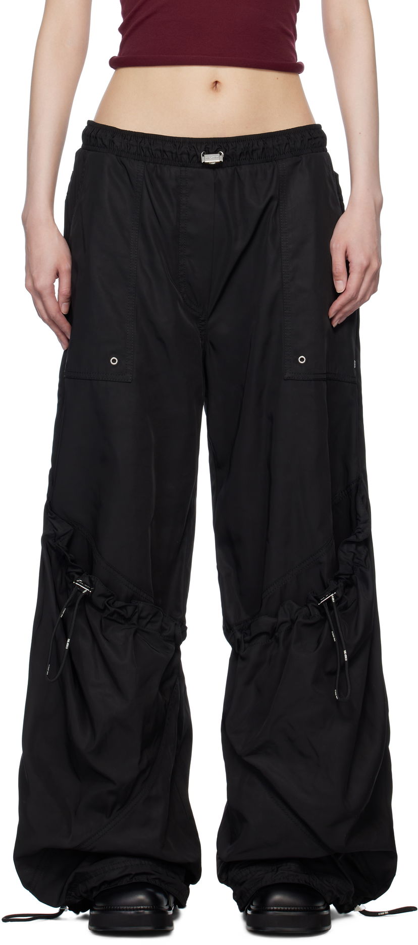 Cargo housut The Attico Attico Parachute Cargo Drawstring Trousers Musta | 250WCP00255 PLL001AA